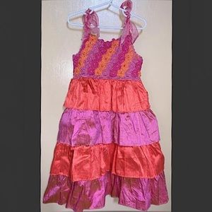 Victoria Kids Embroidered Silk Ruffle Dress Pink, Orange Size 6 NWOT